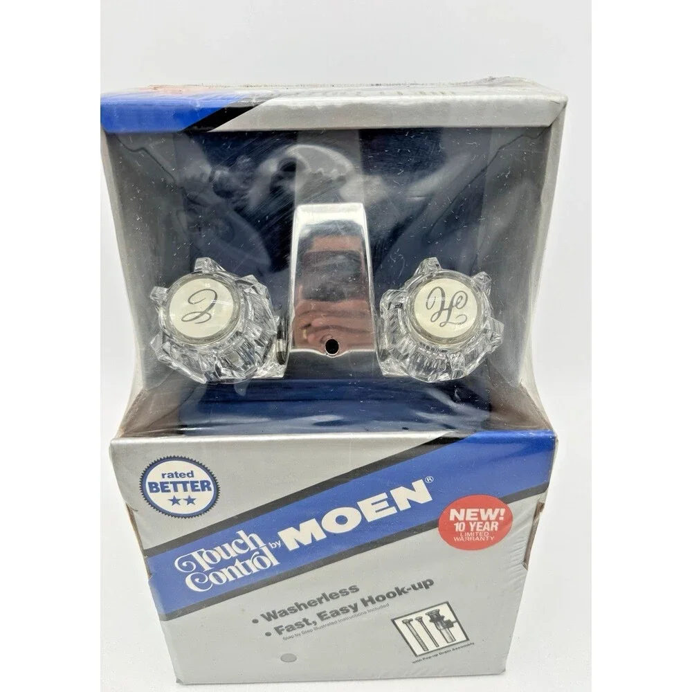Vintage NOS Moen Touch Control 84421 Two Handle Lavatory Faucet Pop-Up Drain